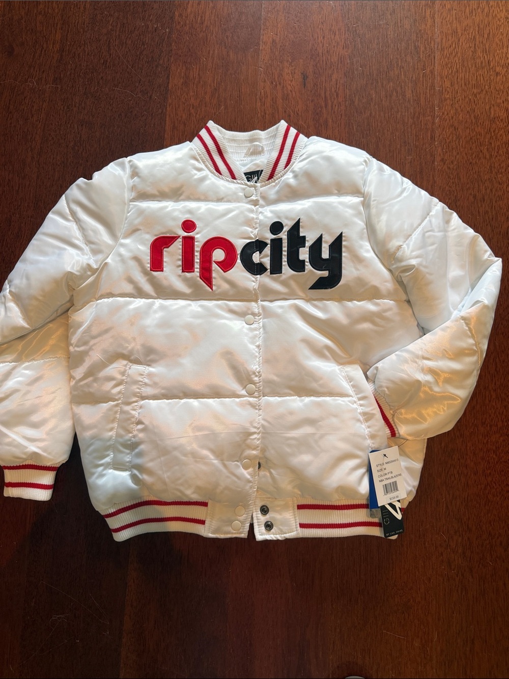 NBA Trailblazers bomber White Jacket with Red Trim